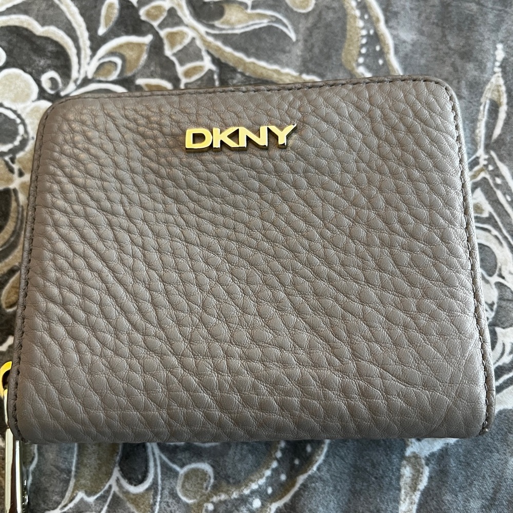 DKNY Taupe Leather Compact Wallet